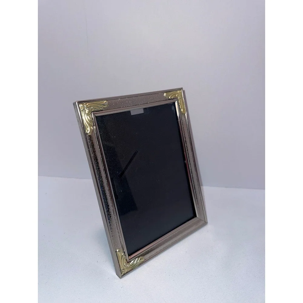Vtg Silver and Gold Tone Filigree Corner 5x7 Picture Frame Tabletop Wall Mount
